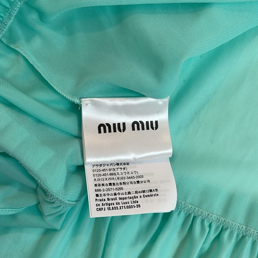 Miu Miu Teal High-Neck Ruffle Hem Long Sleeve Blouse - Picture 7 of 9